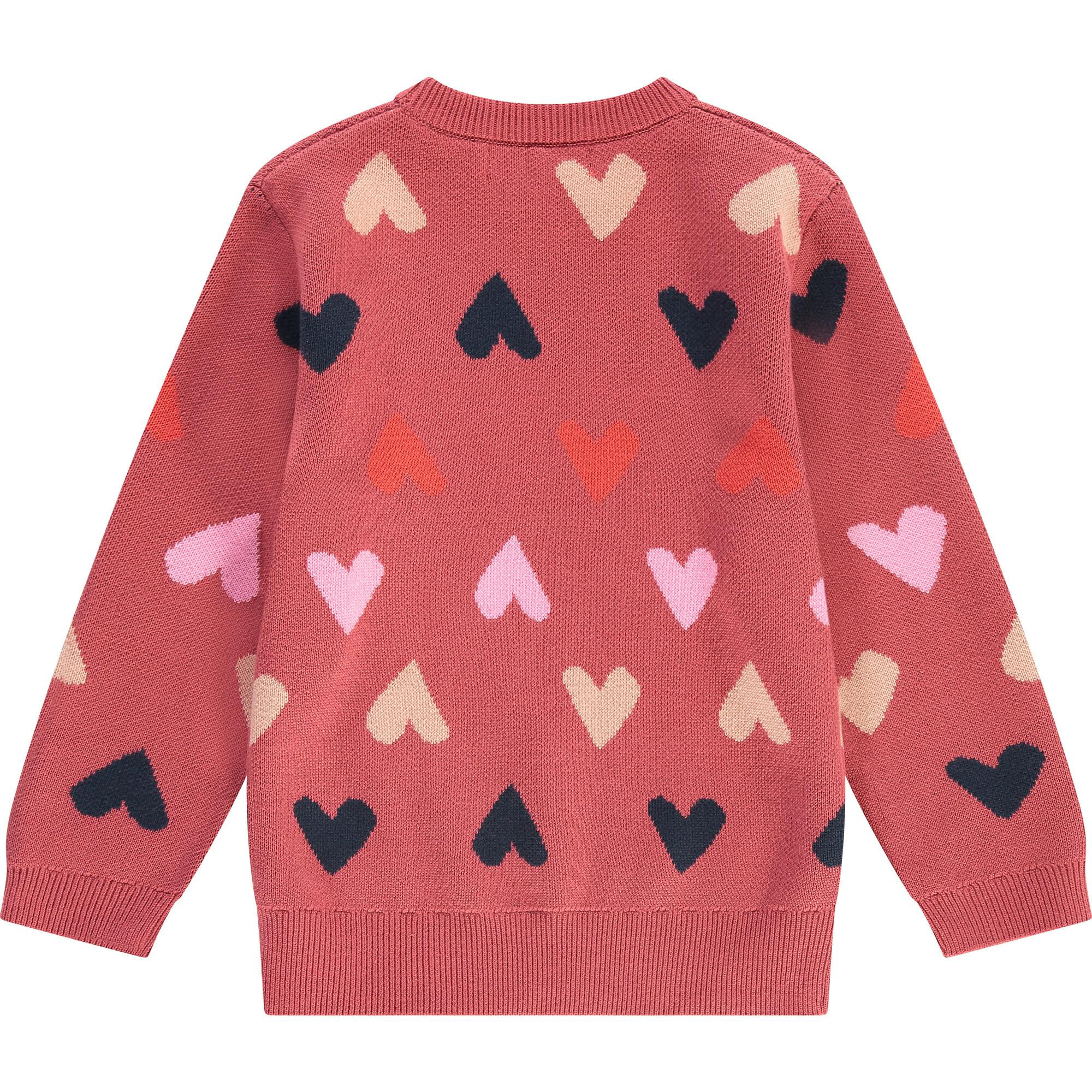 All-Over Heart Knit Crew Neck Pull-Over Sweater