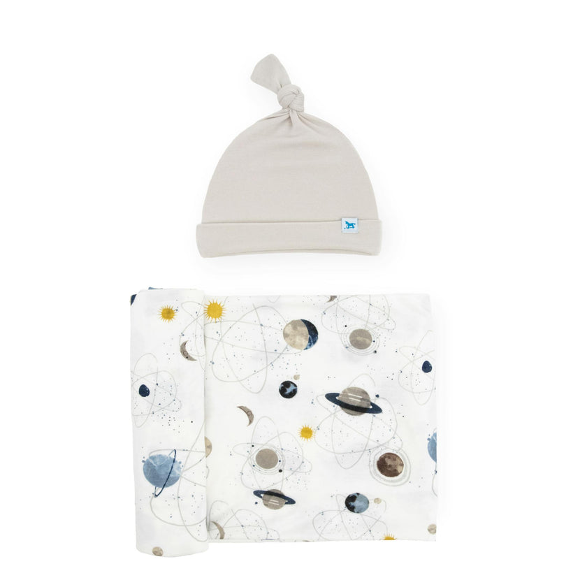 Stretch Knit Swaddle and Hat Set - Planets