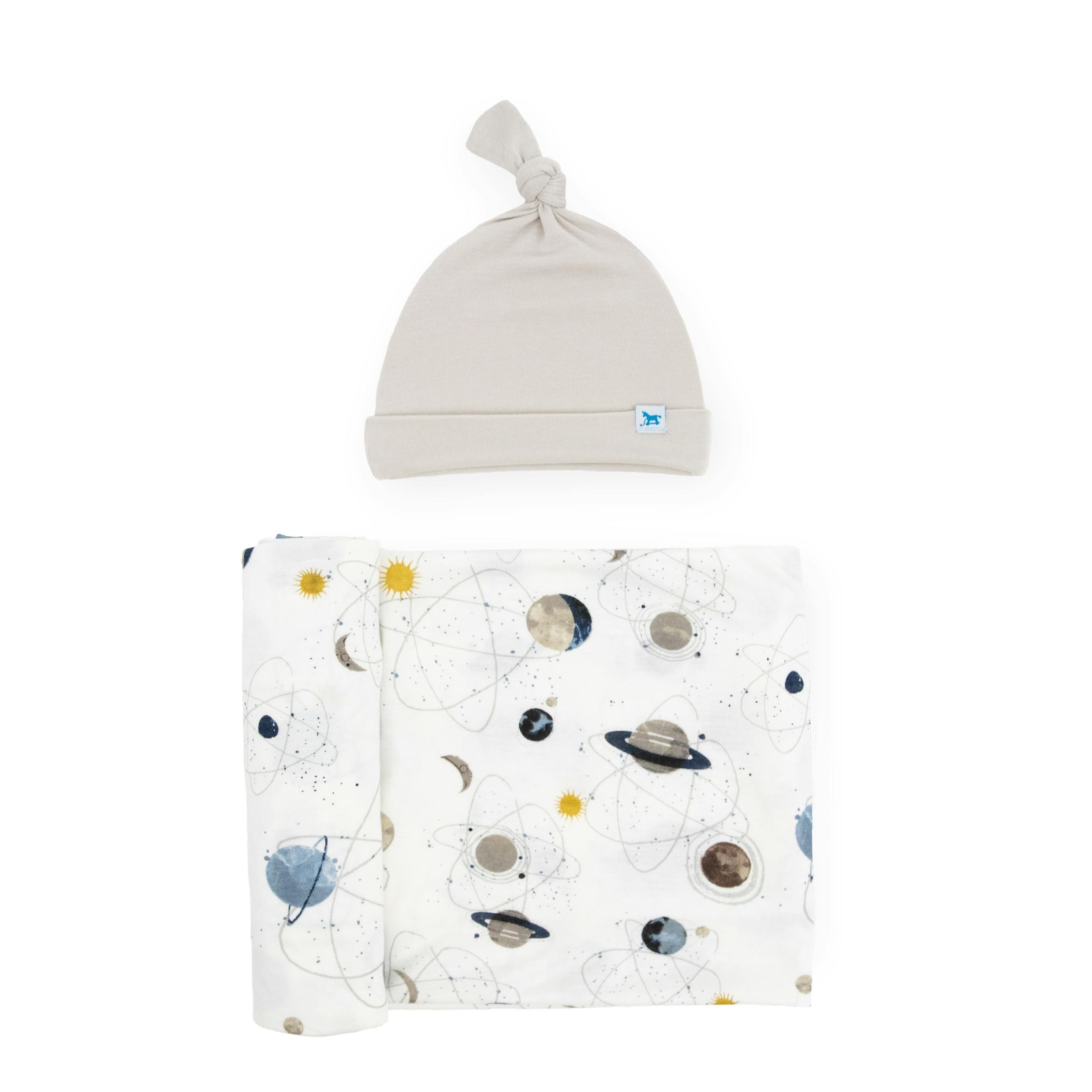 Stretch Knit Swaddle and Hat Set - Planets