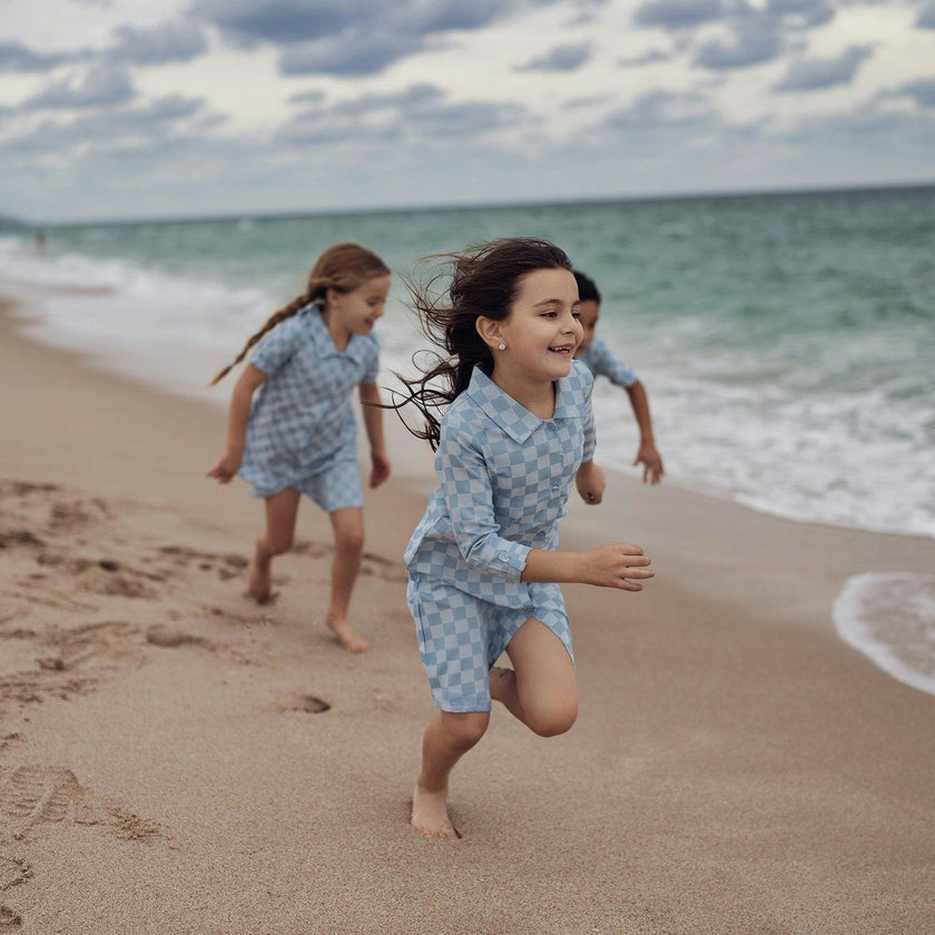 Denim Check Rolled Cuff Short Sleeve Shirt Dress