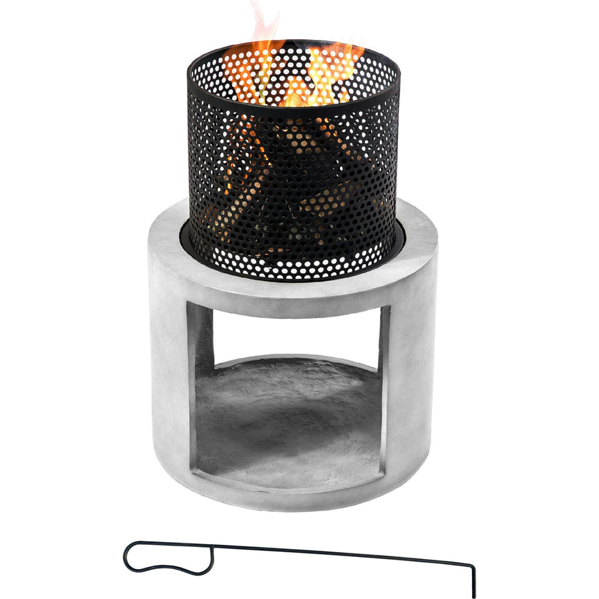 Outdoor 16" Wood Burning Fire Pit With Decorative Log Storage Base For Patios