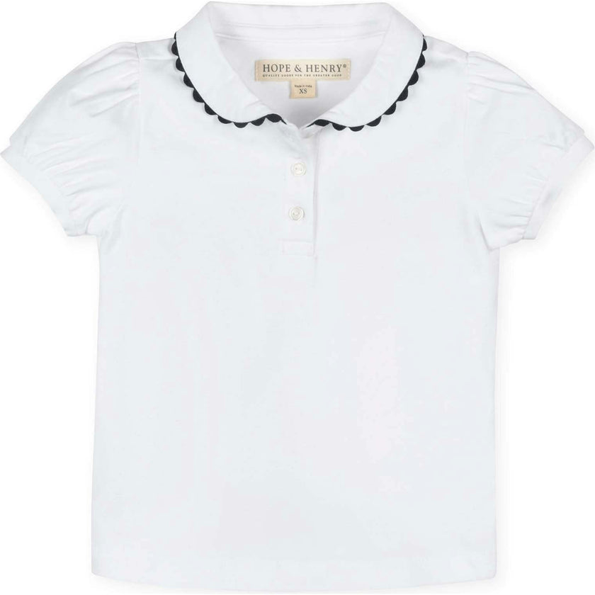 Organic Puff Sleeve Jersey Knit Polo, White