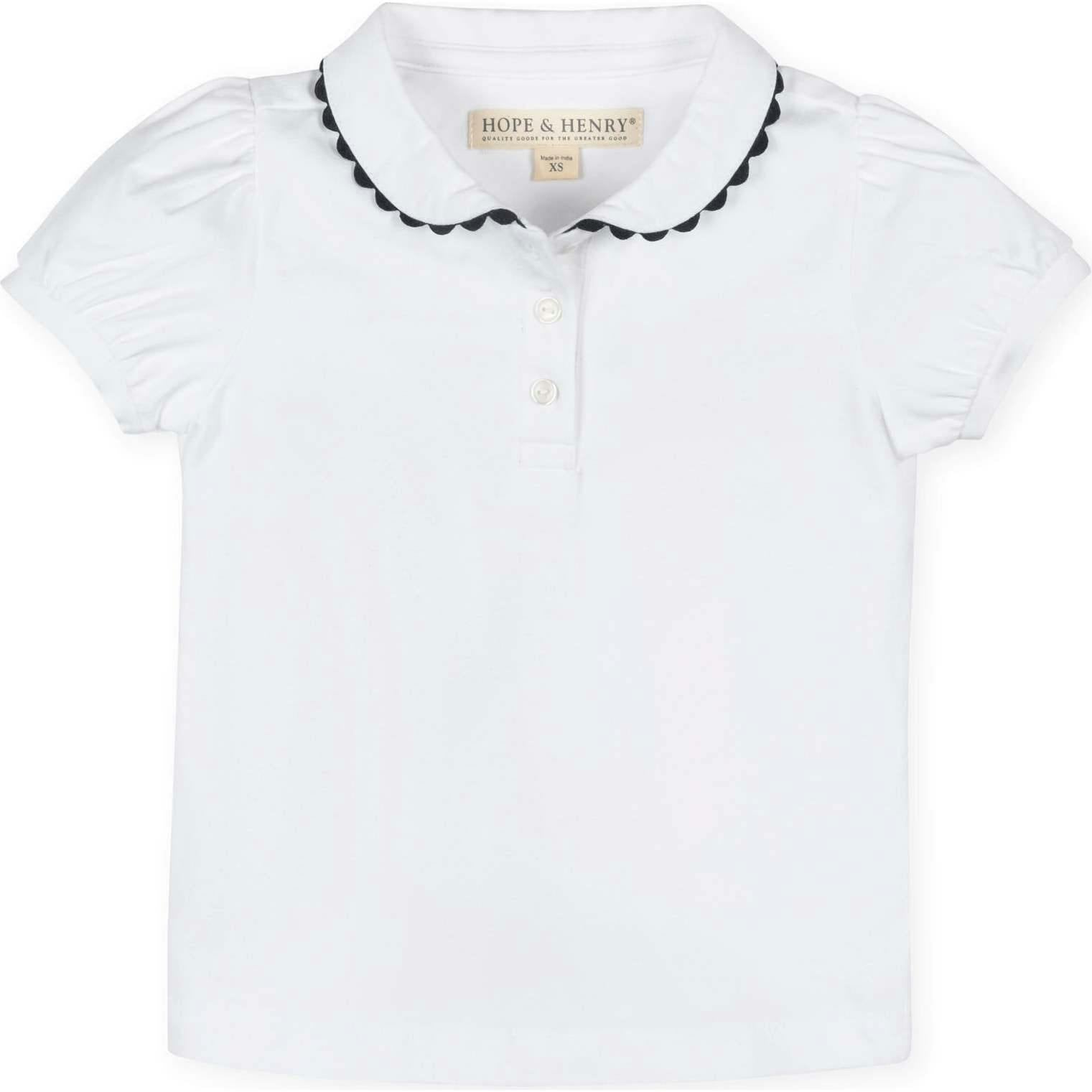 Organic Puff Sleeve Jersey Knit Polo, White