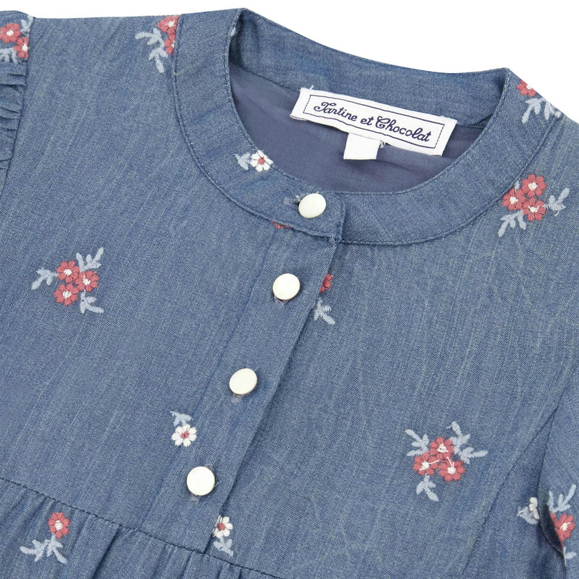 TARTINE ET CHOCOLAT Soft Chambray Floral Midi Dress