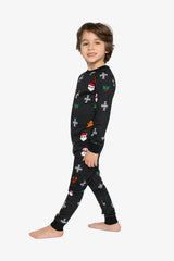 Organic Cotton Two Piece Pajama Set Black Christmas Pixel Print