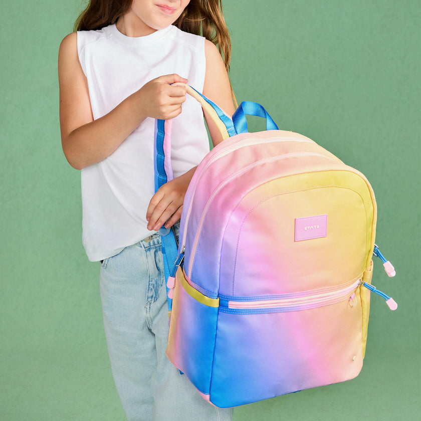Kane Double Pocket Large Backpack, Blue/Pink/Yellow Gradient