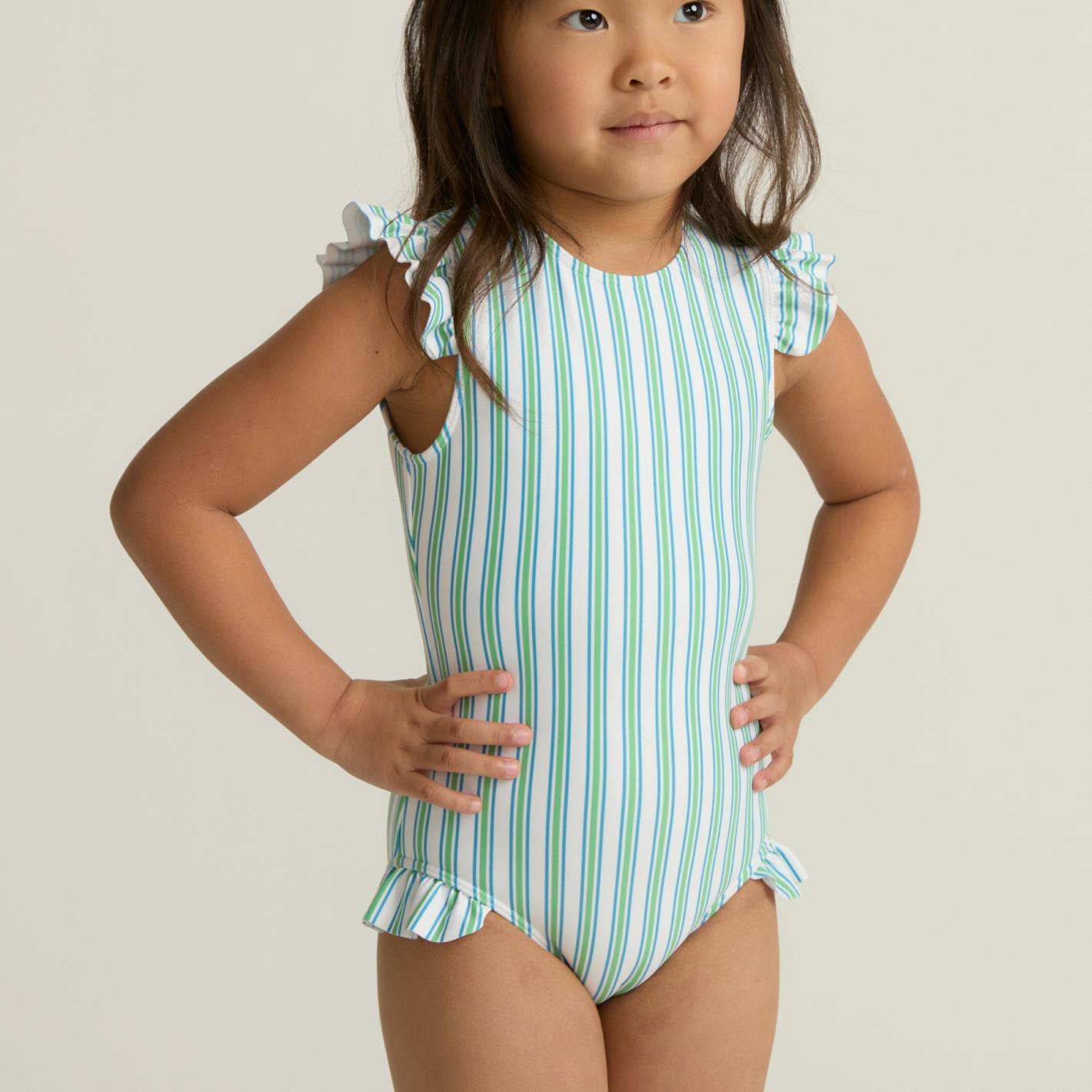 girls tamarin stripe ruffle cap sleeve one piece