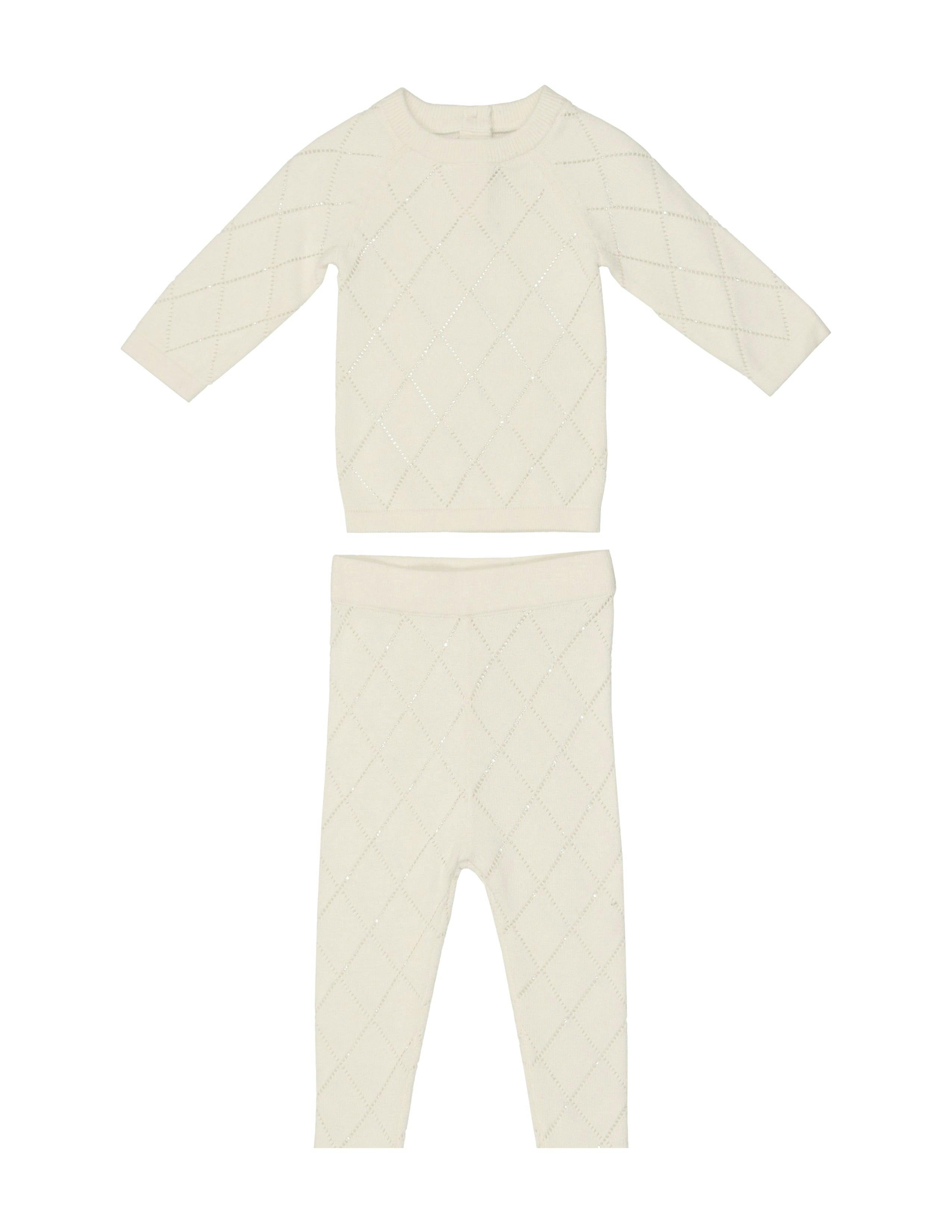 Diamond Pointelle Long Sleeve Top & Pant 2-Piece Set