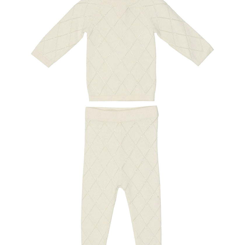 Diamond Pointelle Long Sleeve Top & Pant 2-Piece Set