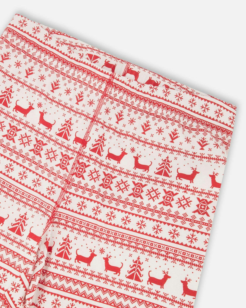 Adult Women Organic Cotton Two-Piece Pajamas Red and White Fairisle