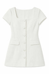 Zoe White Cap Sleeve Button Down Dress