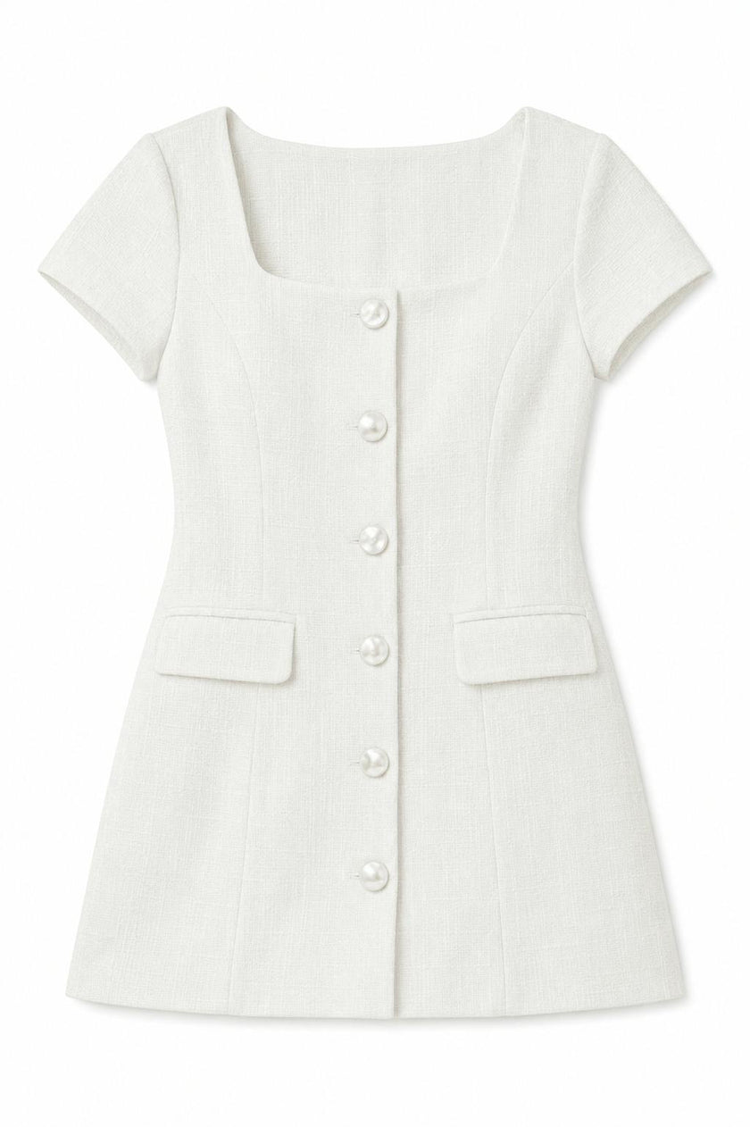 Zoe White Cap Sleeve Button Down Dress