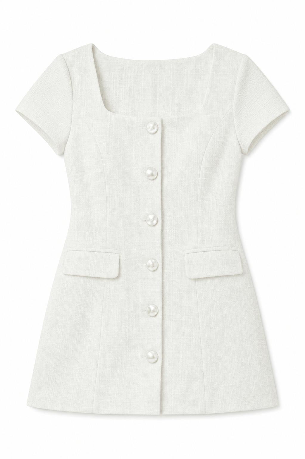 Zoe White Cap Sleeve Button Down Dress
