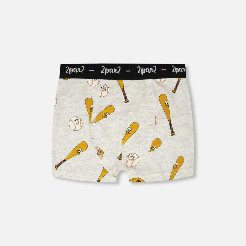 Organic Cotton Boxer Grey Mix Baseball Print