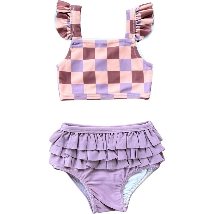 Girl's Two-Piece Swimsuit Checker in Seagrass