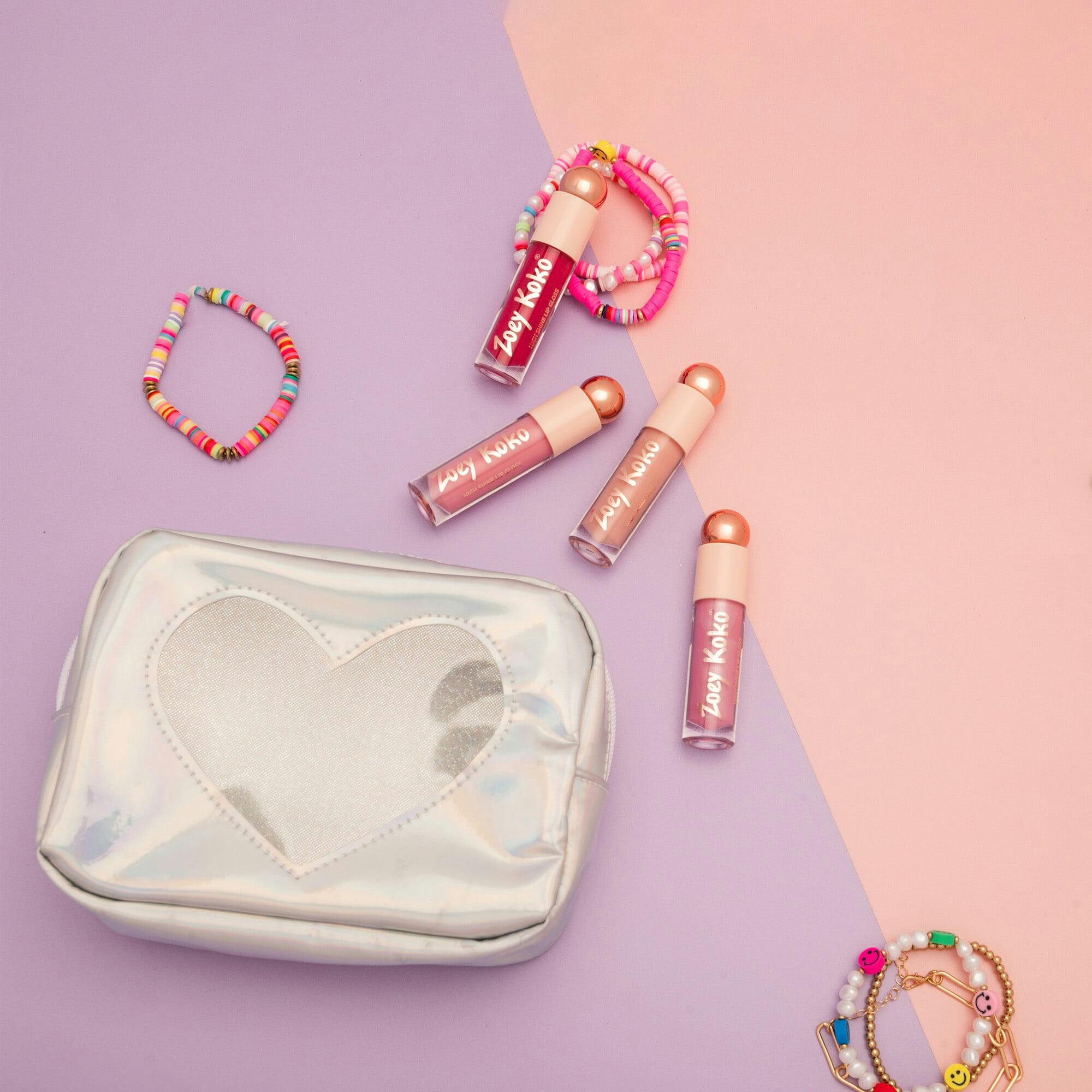 Holographic Glitter Heart Cosmetic Bag