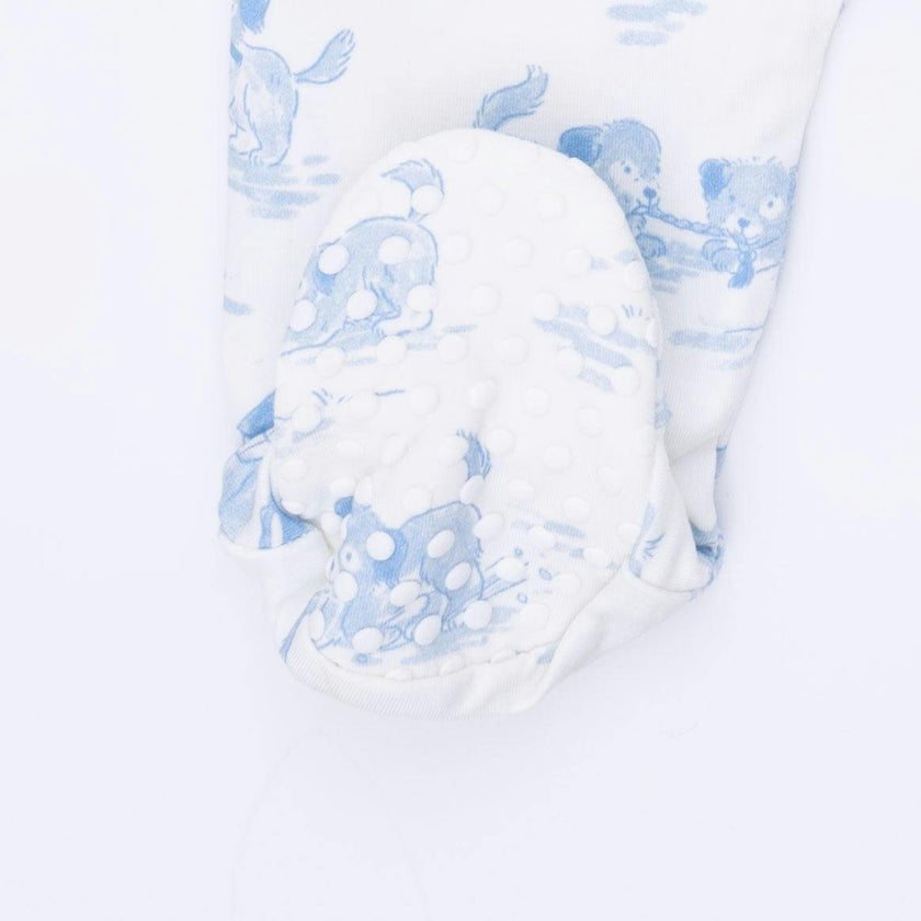 Puppy Toile Blue - 2 Way Zipper Footie & Swaddle Blanket Set