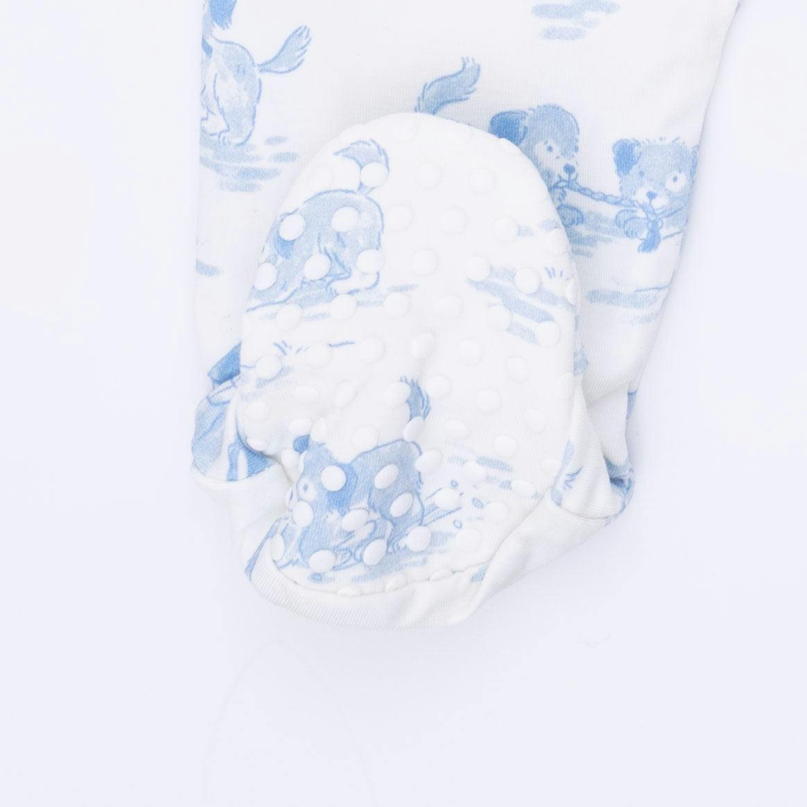Puppy Toile Blue -  2 Way Zipper Footie, Swaddle  & Bandana Bib Set