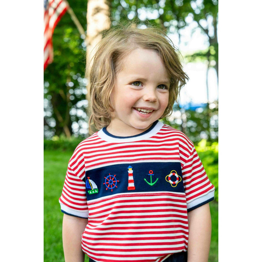 Knit Short Set With Nautical Appliqué