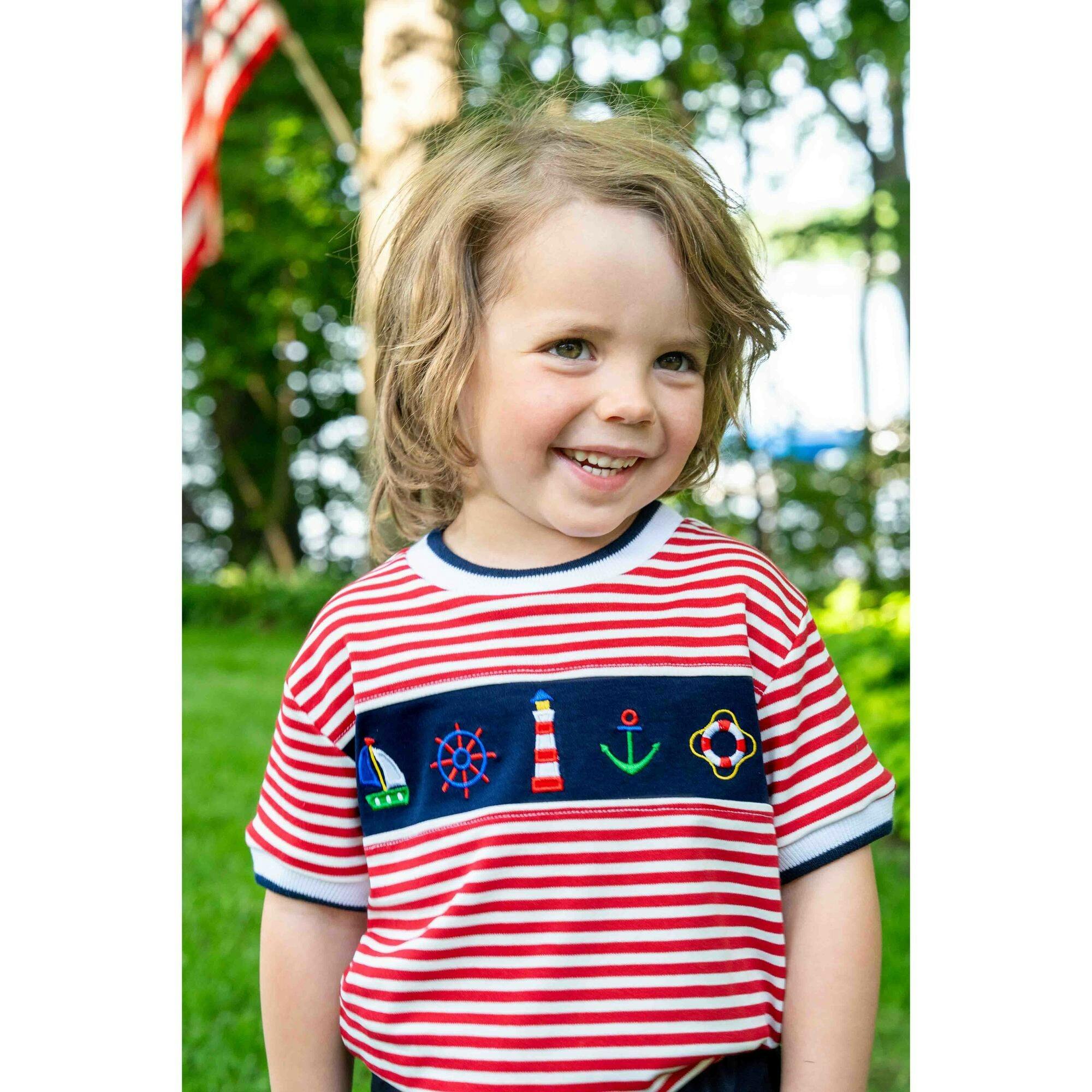 Knit Short Set With Nautical Appliqué
