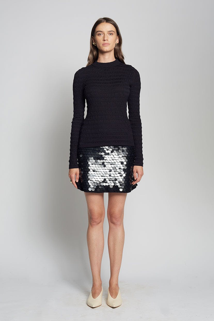 MYA MINI SKIRT | BLACK W/ BLACK SEQUINS