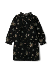 Floral Brocade Smocked Long Sleeve Dress