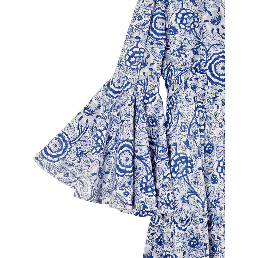 Block Printed Women's Dress - Blue Floral