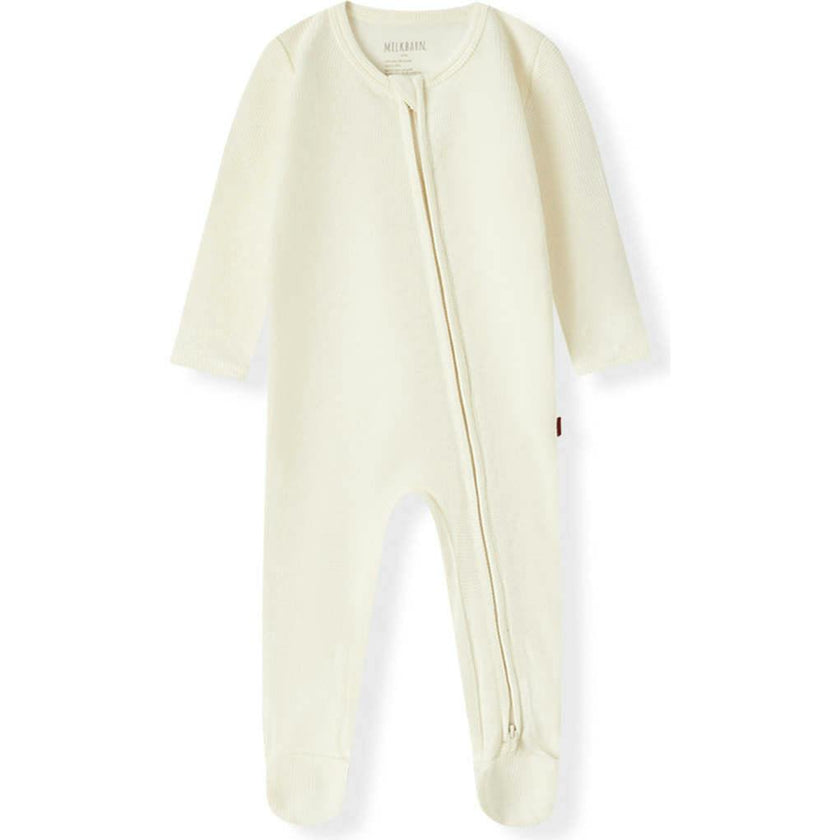 Cream Waffle Zipper Footed Romper