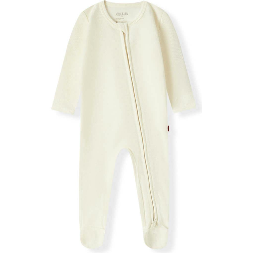 Cream Waffle Zipper Footed Romper