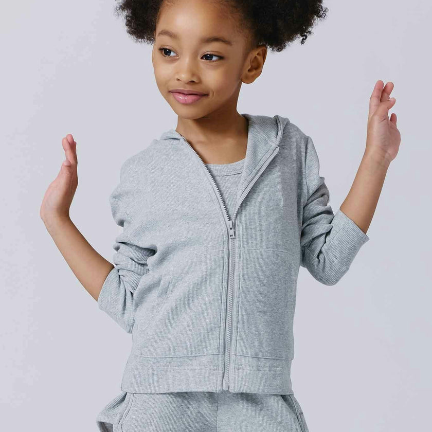 Girls Rib Hoodie in Collegiate Gray