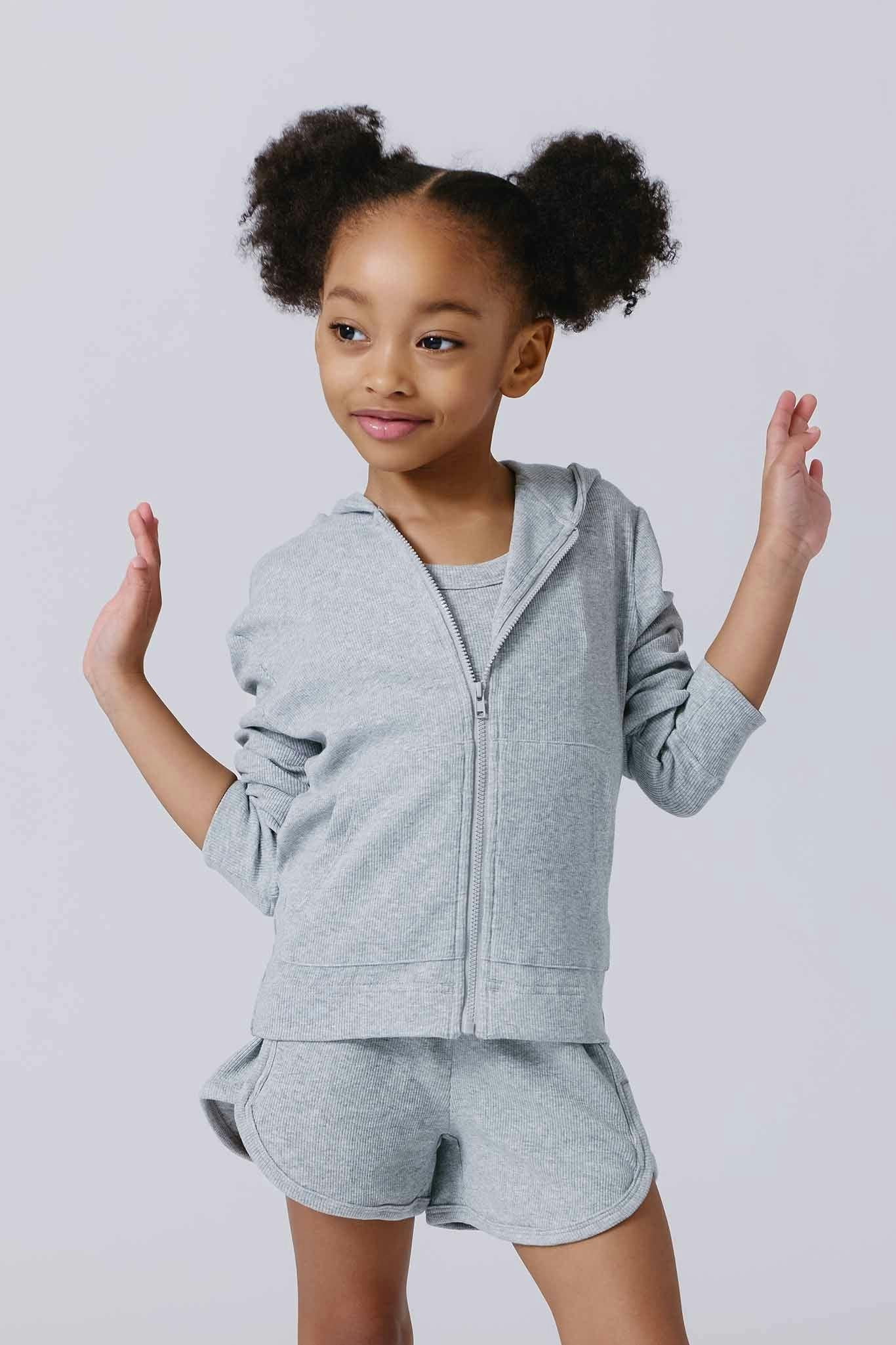 Girls Rib Hoodie in Collegiate Gray