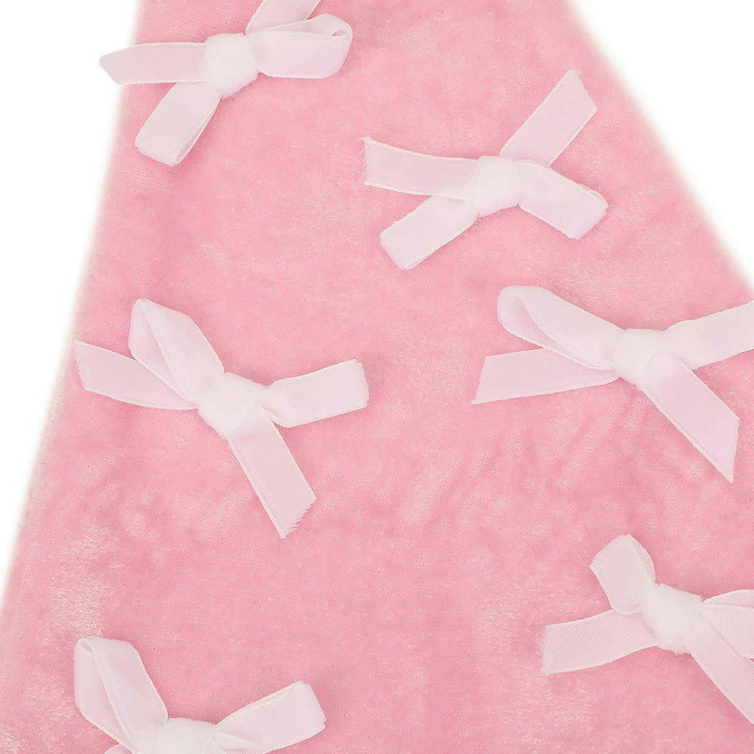 Packed Party Pink Velvet and Bows Santa Hat - Pastel Pink Plush Trim Santa Hat with Festive Bows and Pom Pom for Christmas Parties and Gift Exchanges