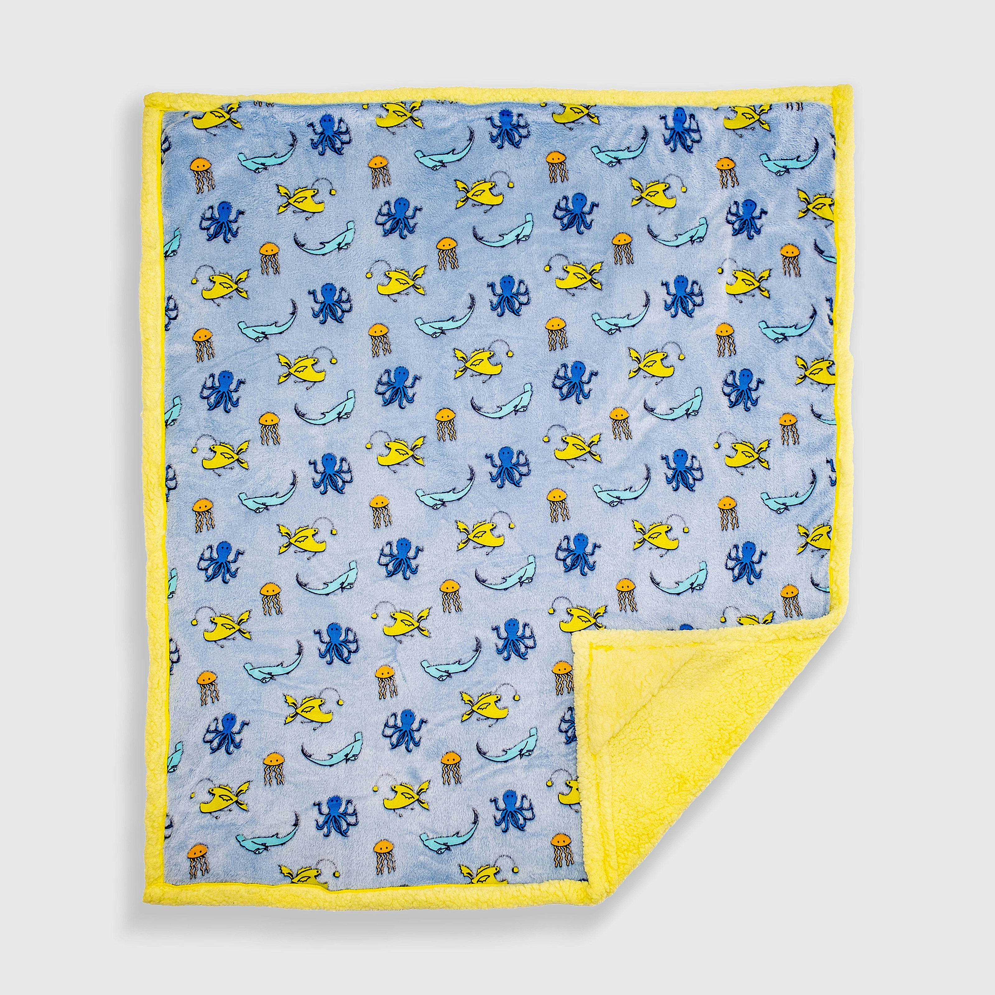 Cozy Switch Blanket – Reversible Sherpa & Glow-in-the-Dark Blanket with Plush Toy Pocket, Glow Sea Critters