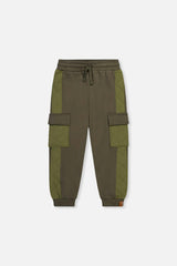 Fleece Bi-Material Sweatpants With Pockets Green