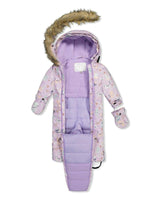 Baby One Piece Snowsuit Adapted For Car Seats Purple Cat Print