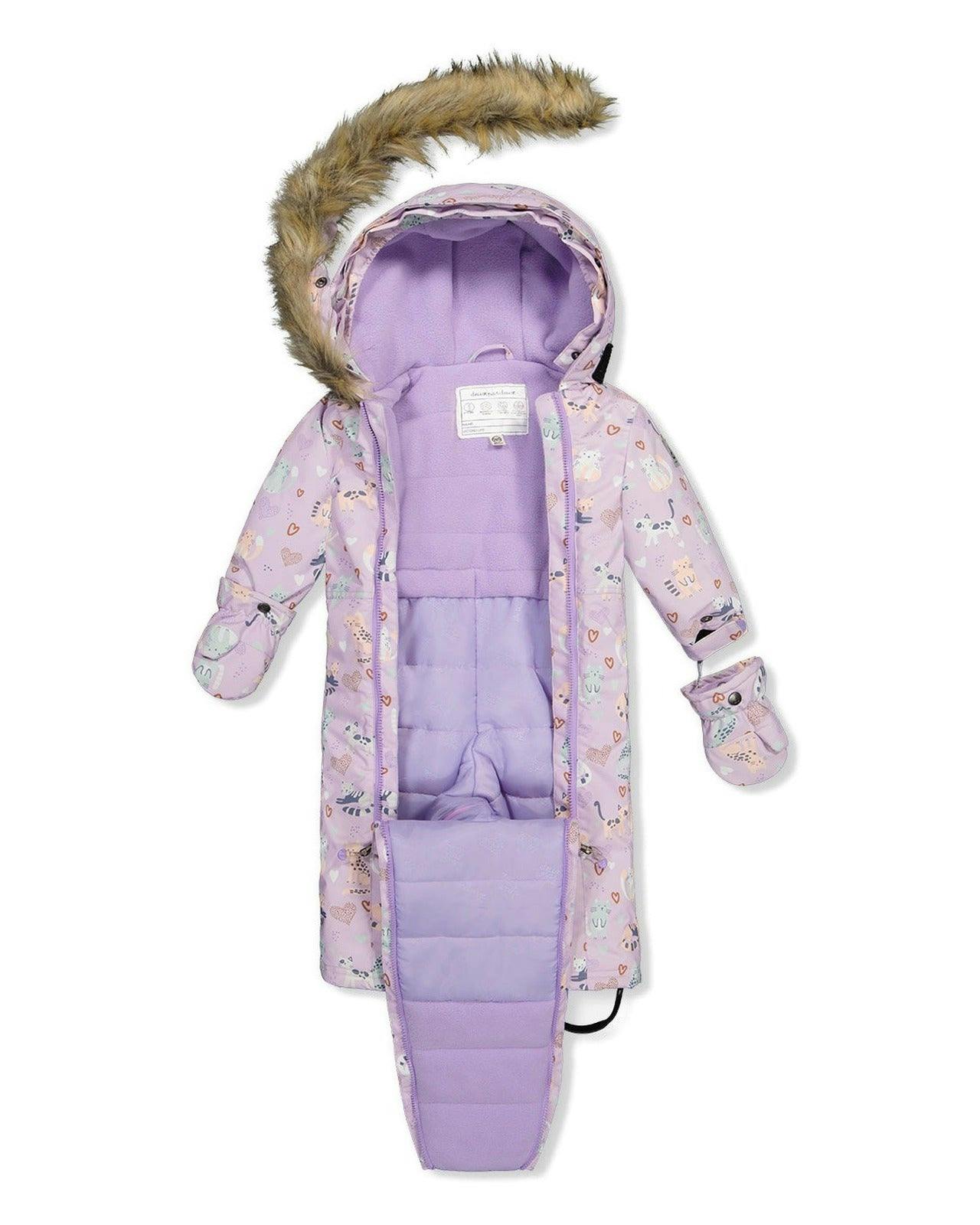 Baby One Piece Snowsuit Adapted For Car Seats Purple Cat Print