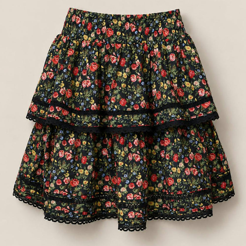 Annalise Skirt in Obsidian Vintage Poppies