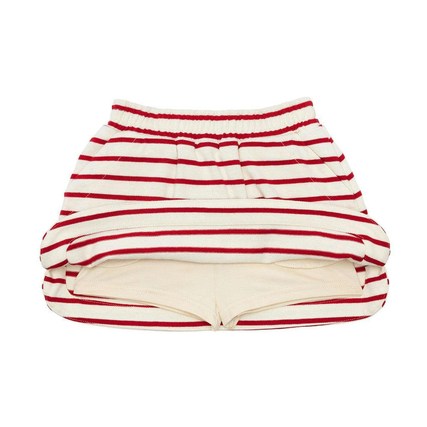 girls cream and red stripe skirt with shorts