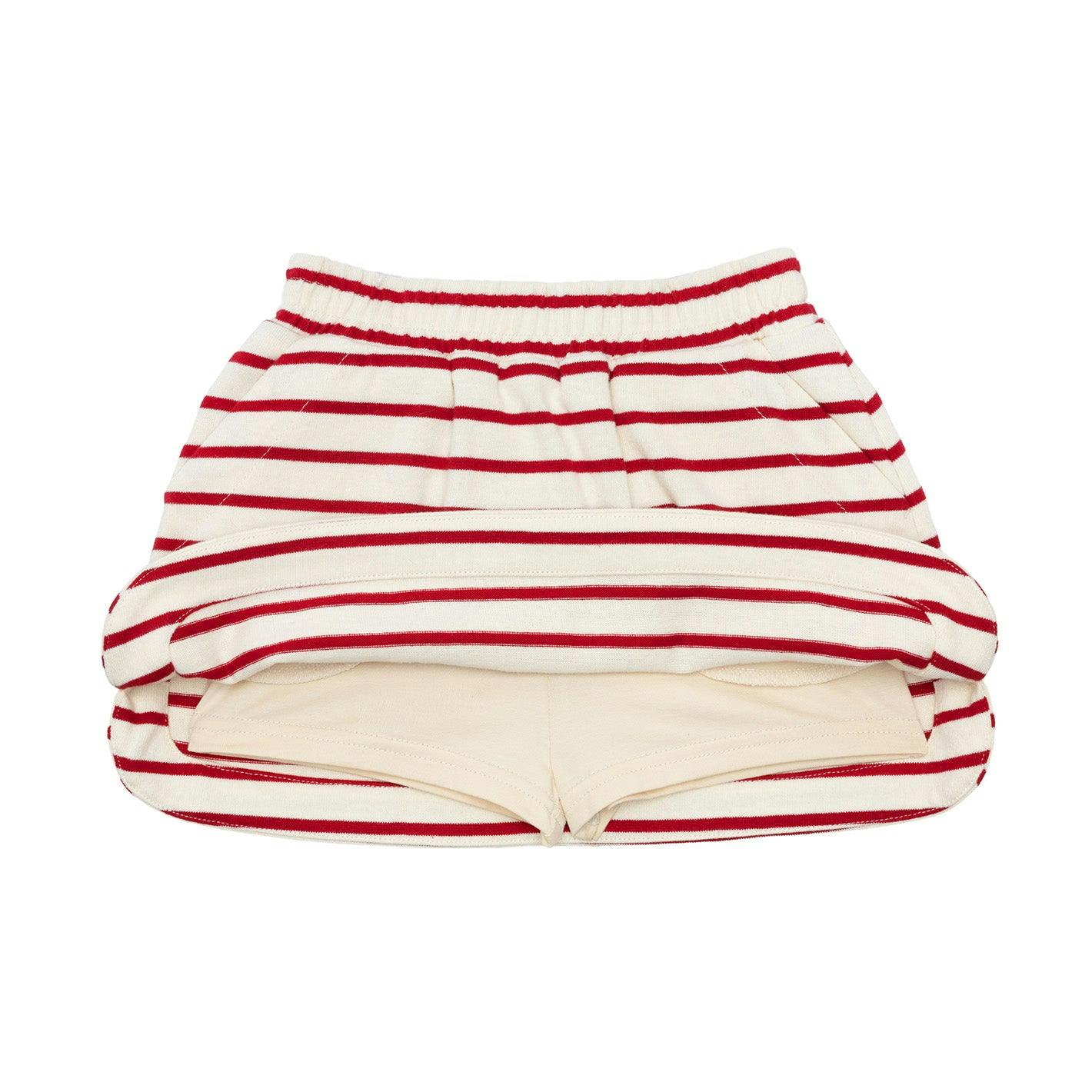 girls cream and red stripe skirt with shorts