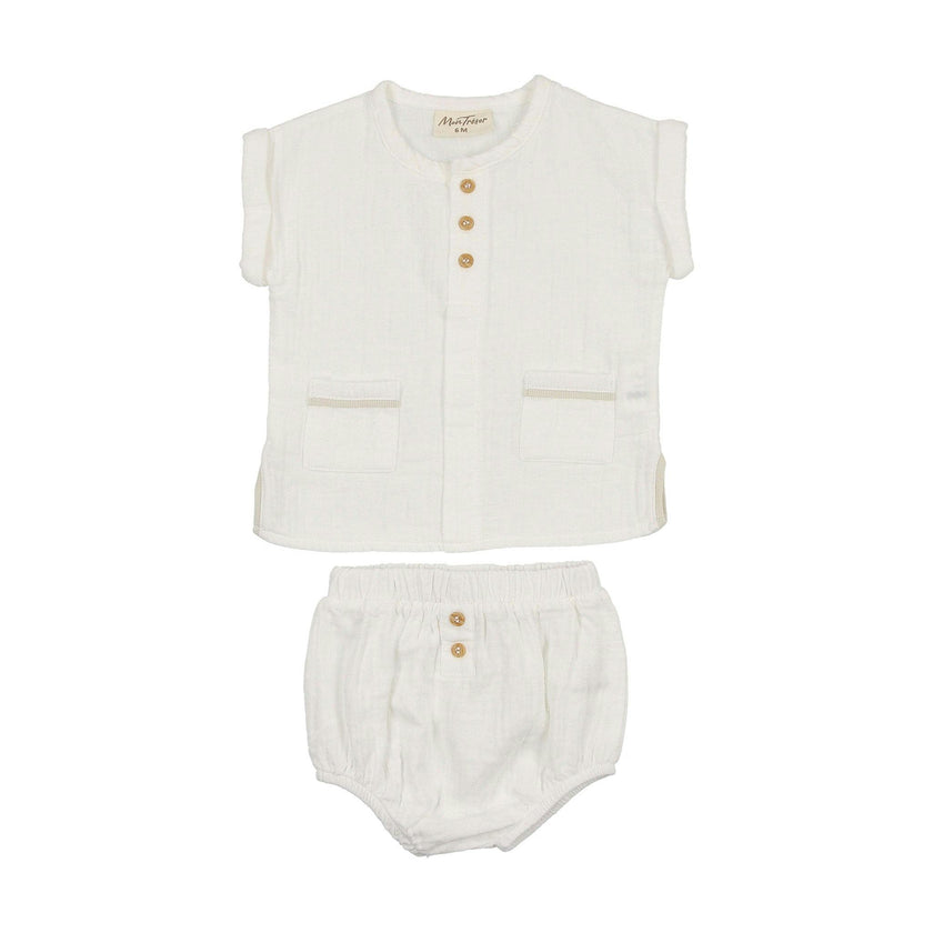 Pockets and Pleats Ensemble Ivory & Taupe