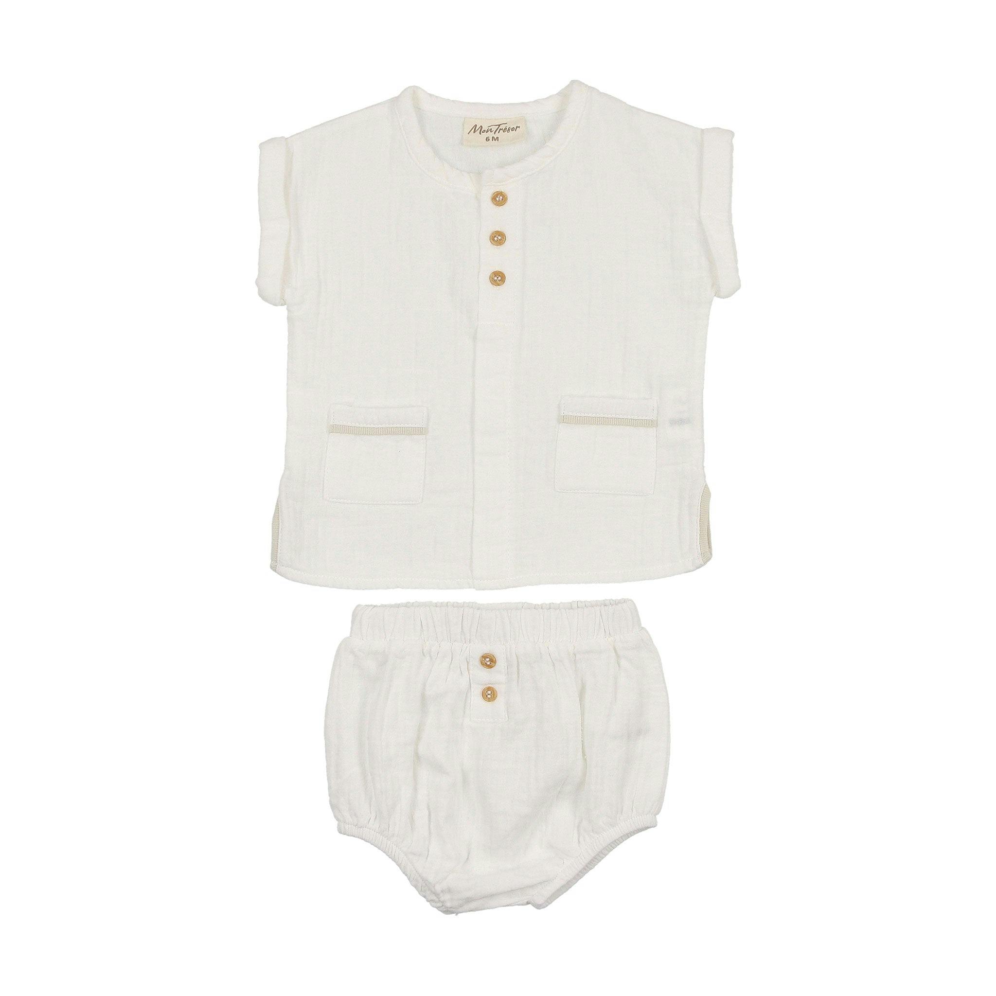 Pockets and Pleats Ensemble Ivory & Taupe