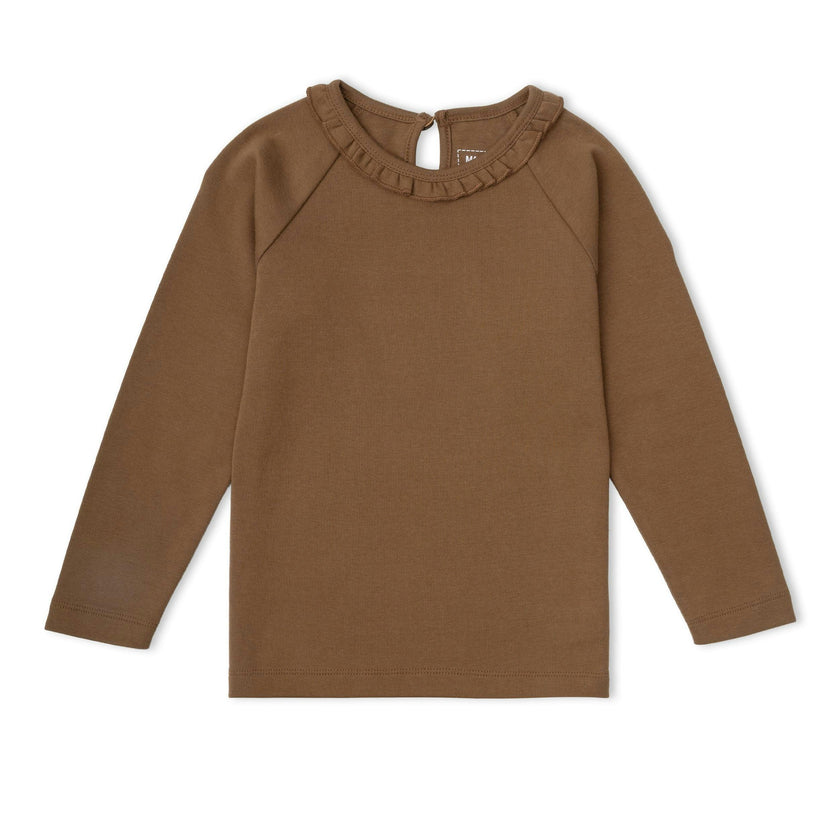 Organic Ruffle Neck Top - Brown