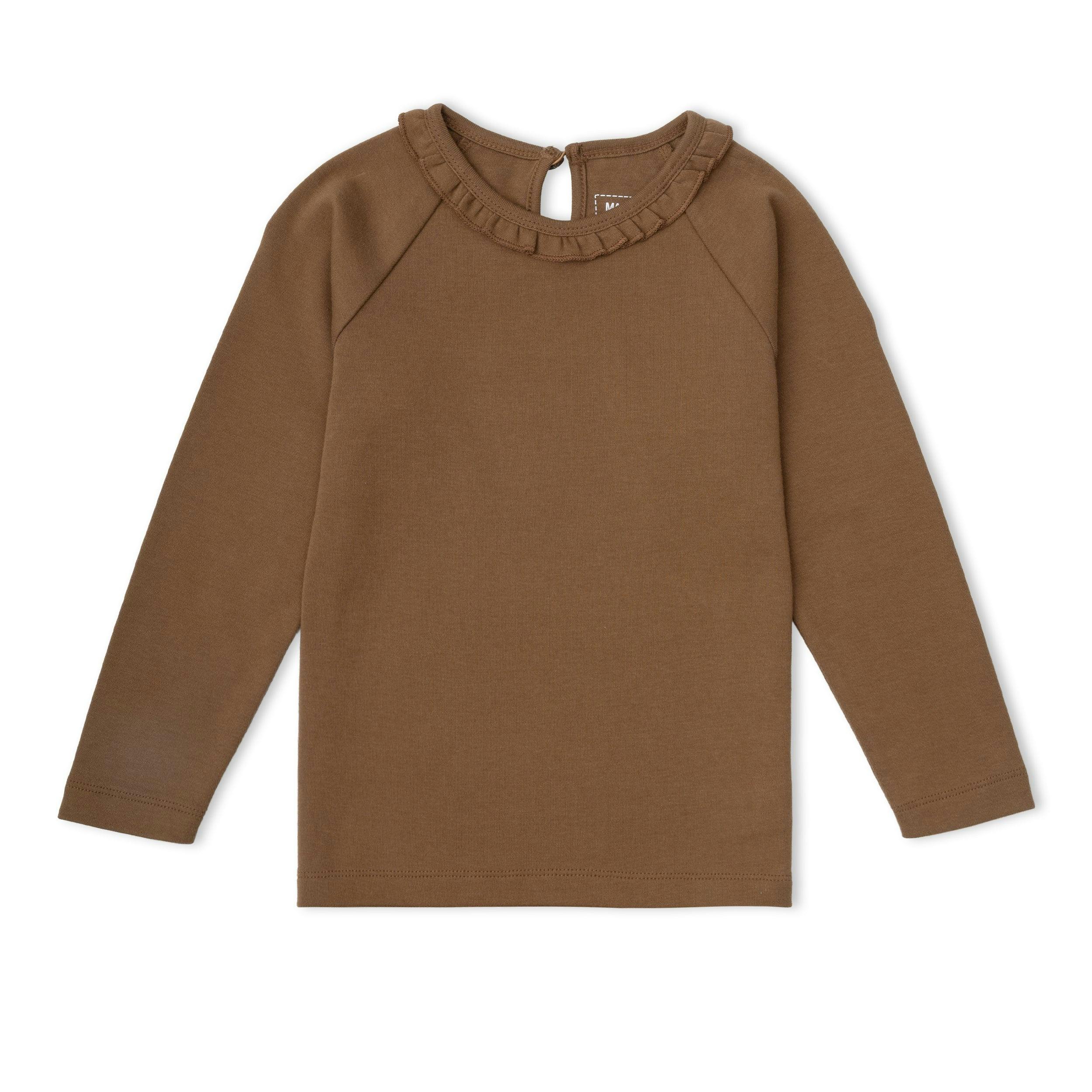 Organic Ruffle Neck Top - Brown