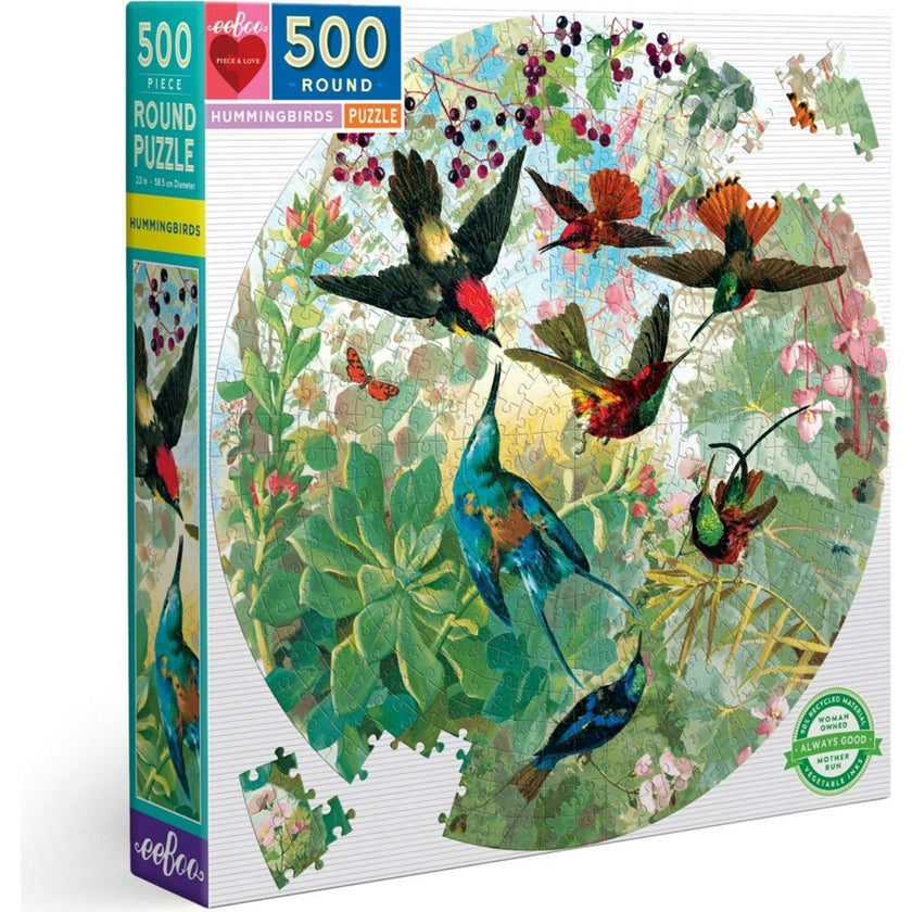 Piece and Love Hummingbirds  Round Jigsaw Puzzle
