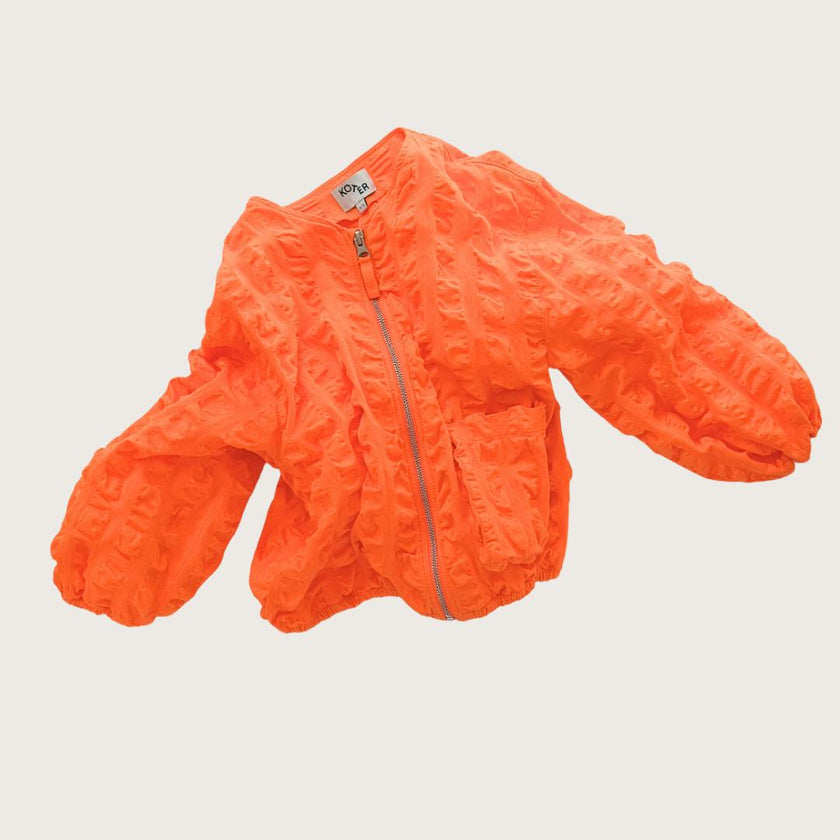 Koko Orange Oversized Seersucker Bomber Jacket