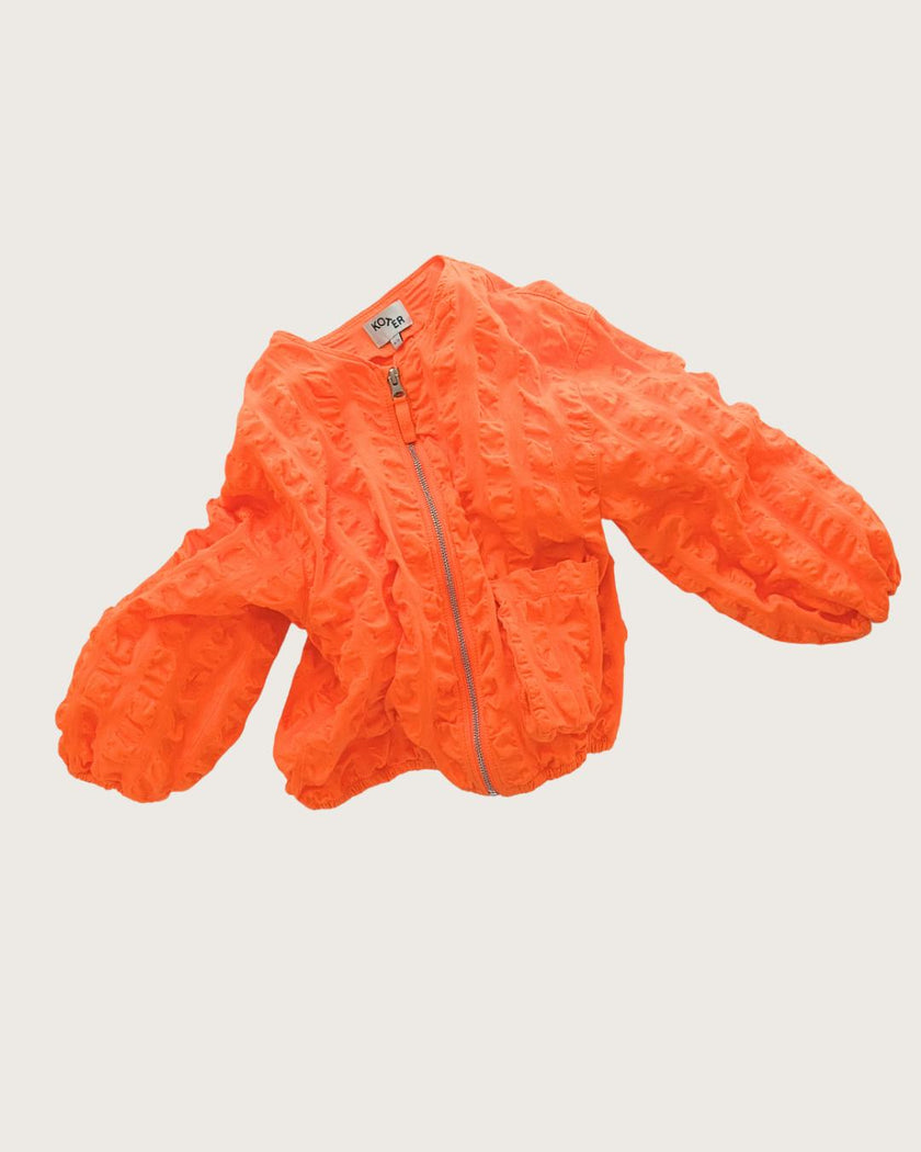 Koko Orange Oversized Seersucker Bomber Jacket