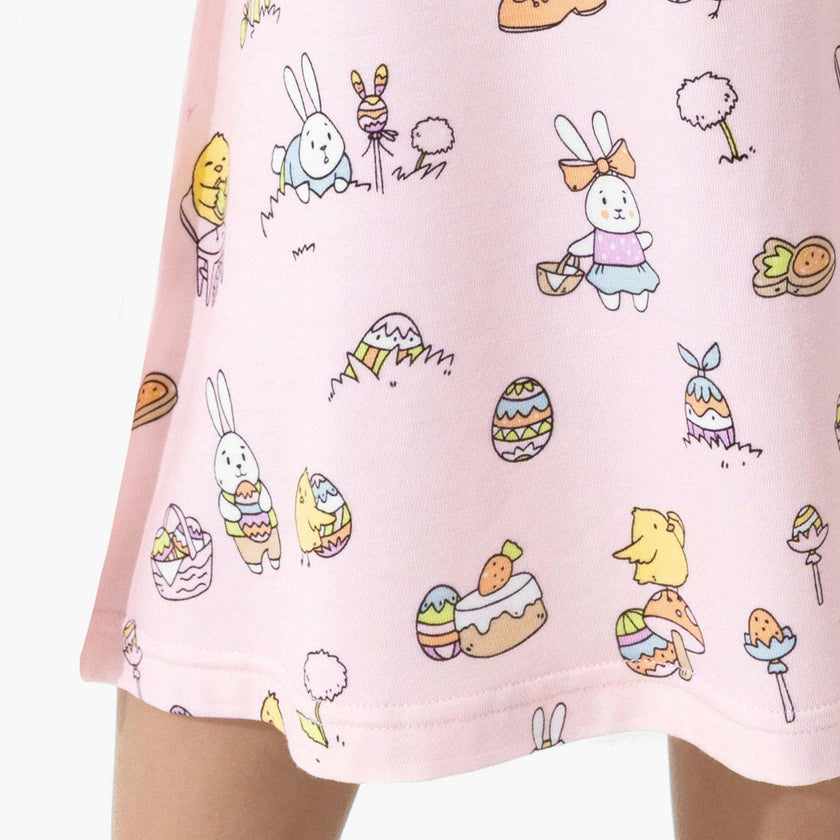 Easter Bunny Pink Bamboo Girls' Short Sleeve Dress