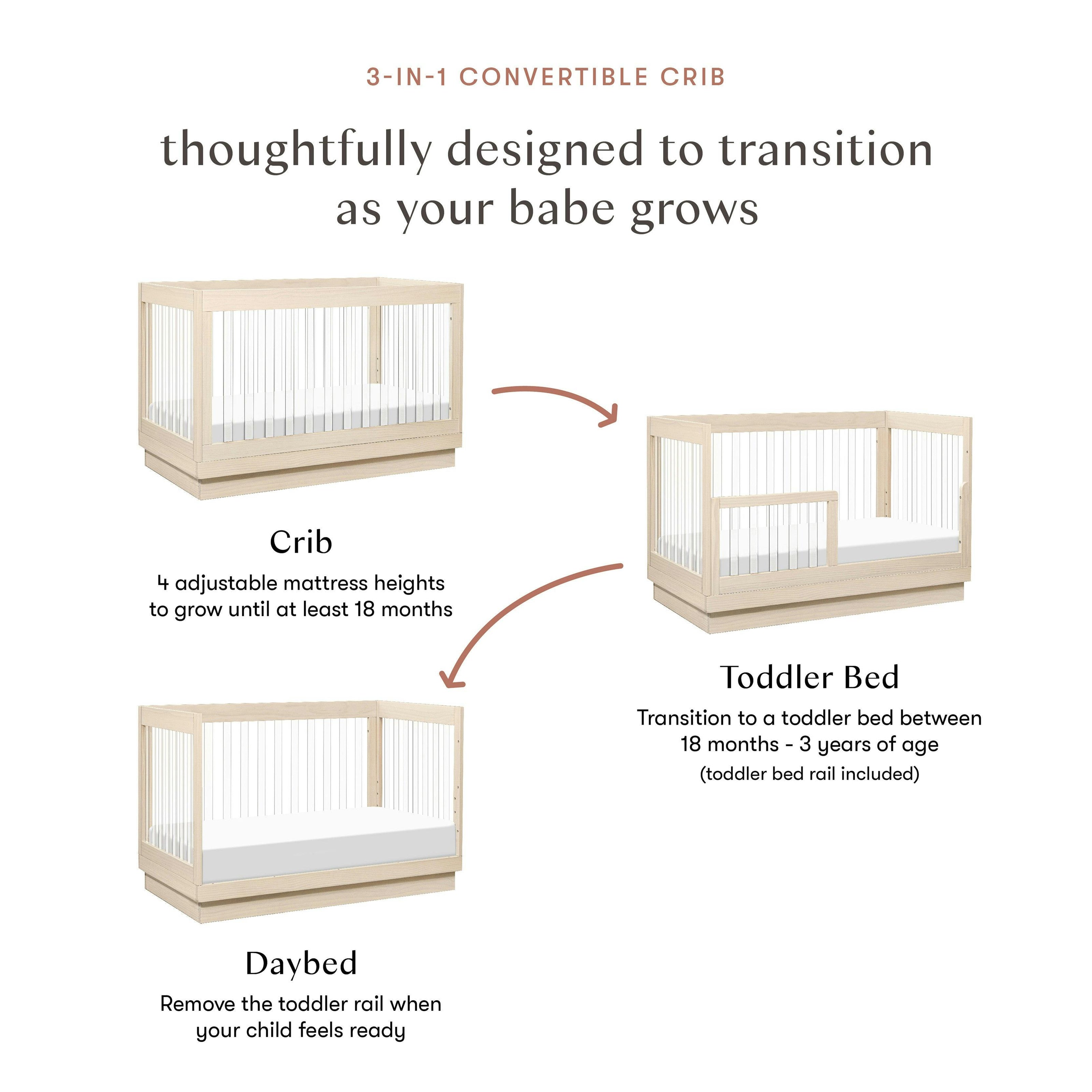 Babyletto Harlow Acrylic 3-in-1 Convertible Crib with Toddler Bed Conversion Kit
