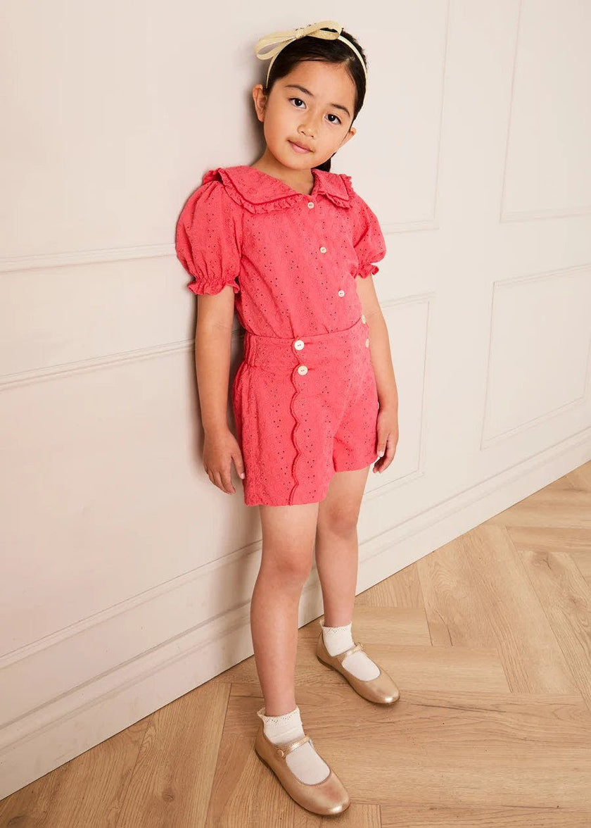 Broderie Anglaise Mariner Collar Blouse in Strawberry (4-12yrs)