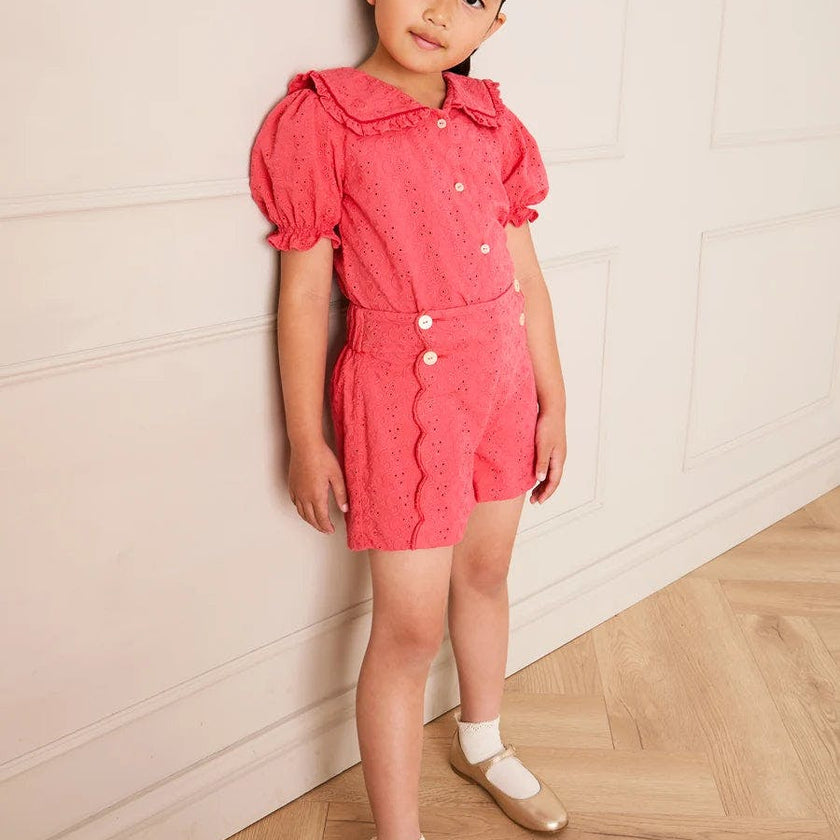 Broderie Anglaise High Waisted Shorts in Strawberry (4-12yrs)